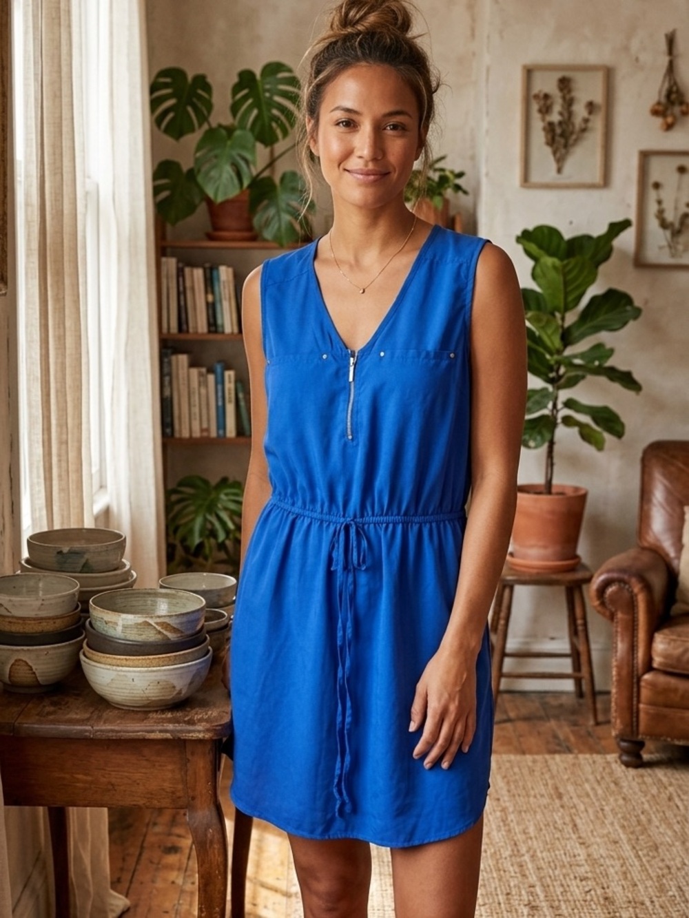 MPH Collection NWOT Sleeveless v-Neck  Dress Blue XL